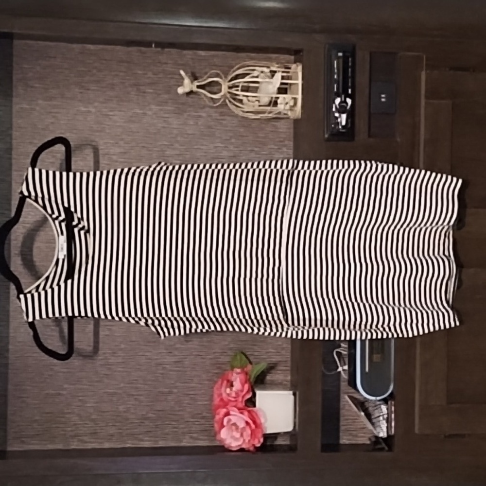BarIII Dress Open Back Sleeveless Stripes Drop Waist Size L Yoga